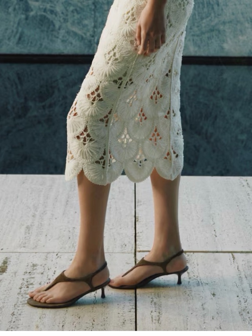 H&M Khaki Slingback Kitten Heel Thong Sandals